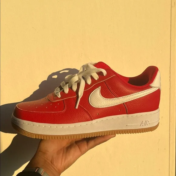 Nike Red and White Air Force 1 Sneakers - Picture 1 of 1